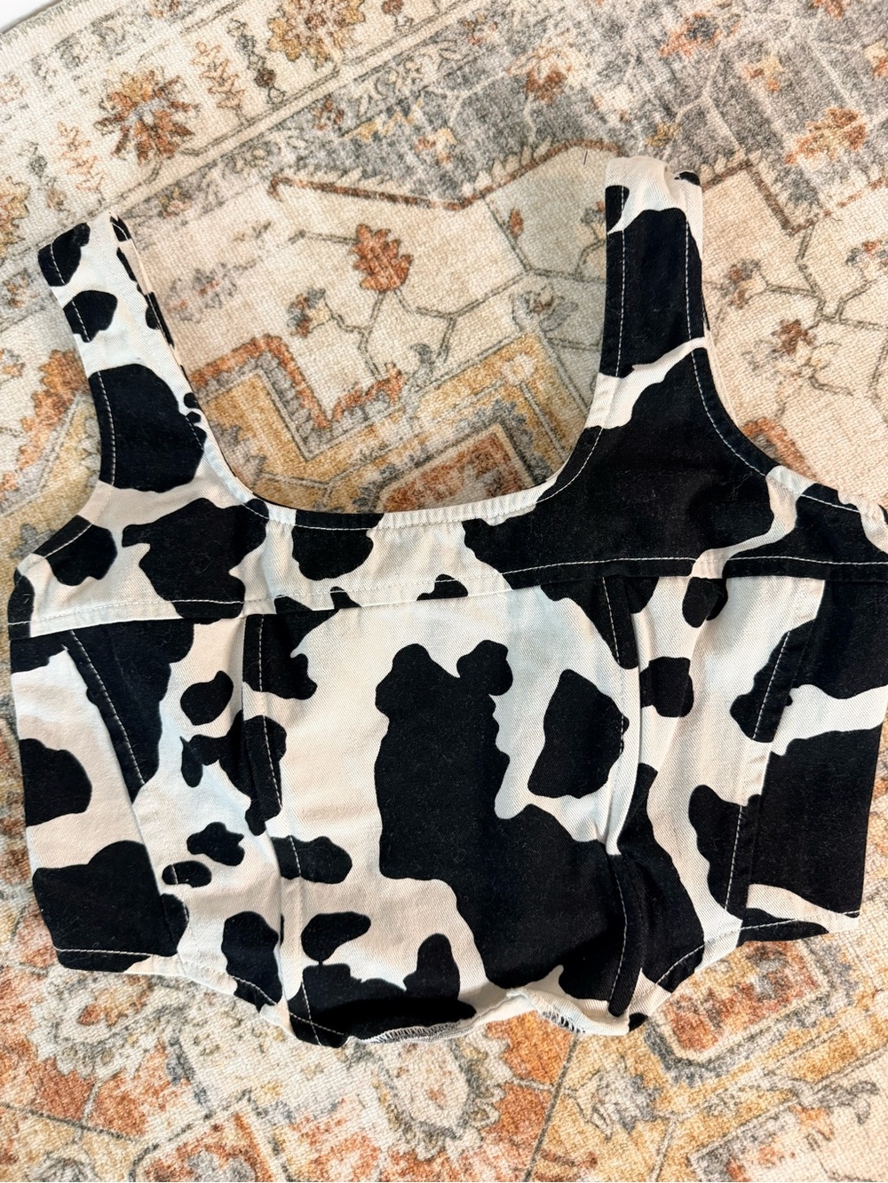 Cow print scoop neck cropped tank